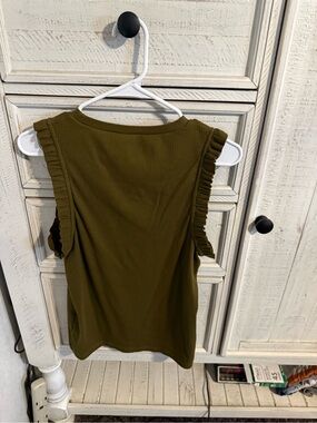 J. Crew Olive Green Ruffle Sleeve Ribbed Tank